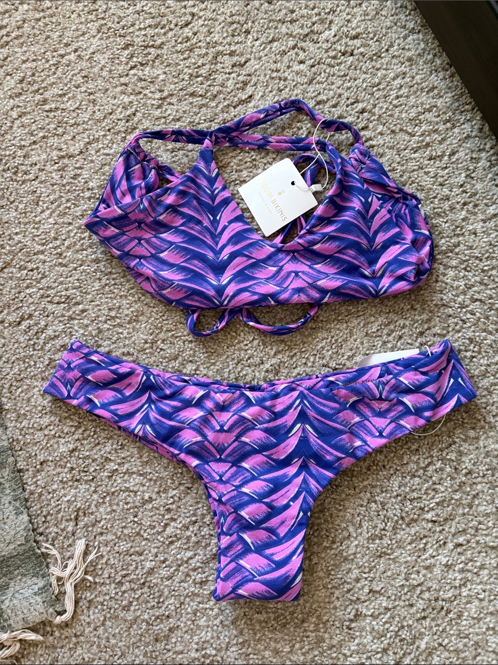 Midori Purple & Pink Leaf-Print Women's Bikini Set